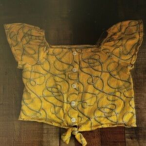 Yellow Leaf Patterned Button-Up Top